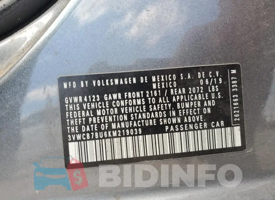 3VWCB7BU6KM219039 Photo# 12