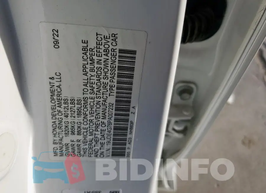 19UDE4G76PA007232 Photo# 12
