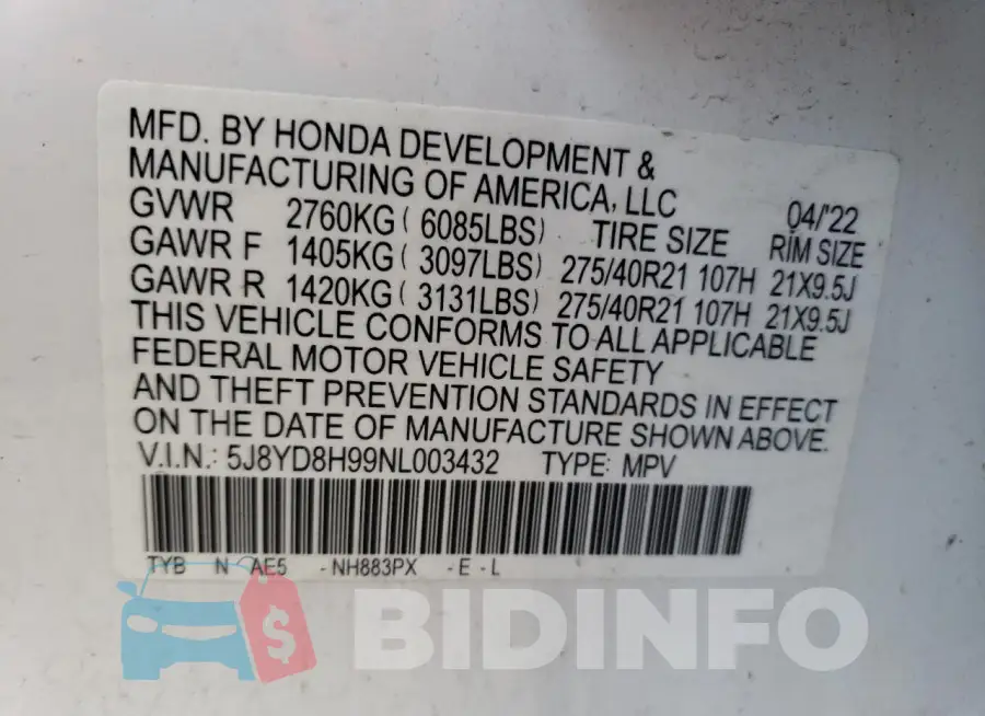5J8YD8H99NL003432 Photo# 14