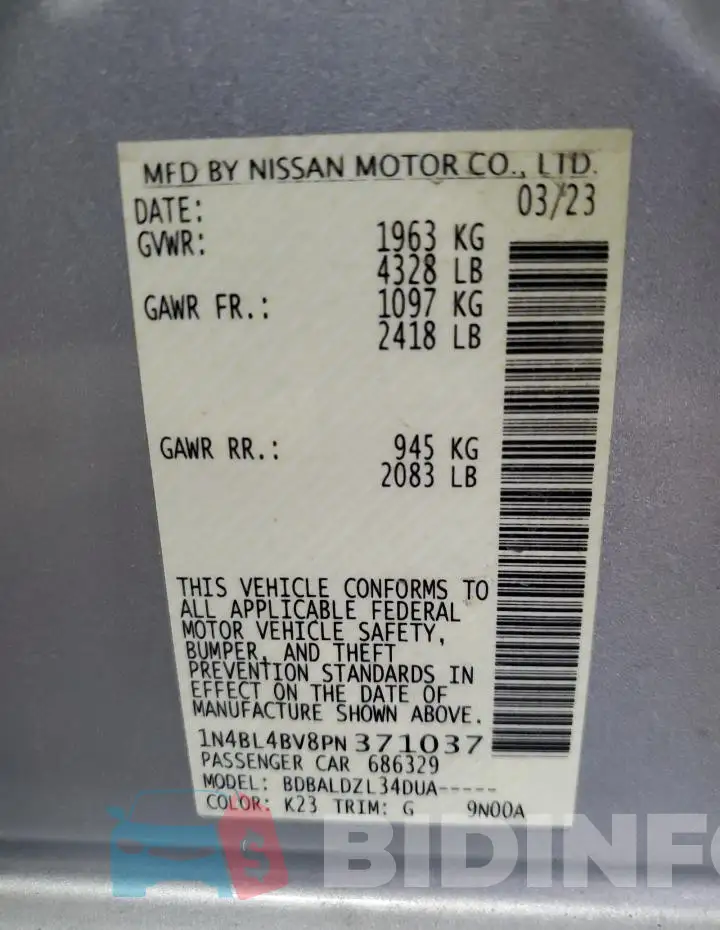 1N4BL4BV8PN371037 Photo# 12
