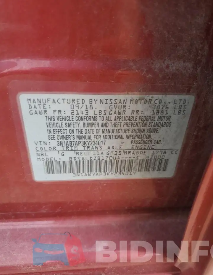 3N1AB7AP3KY234017 Photo# 12