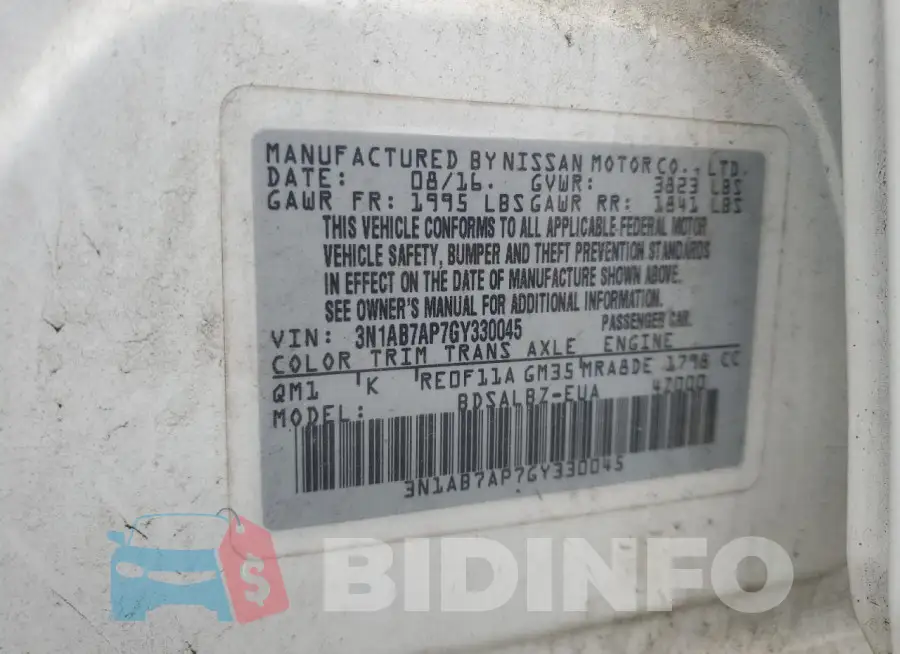 3N1AB7AP7GY330045 Photo# 12