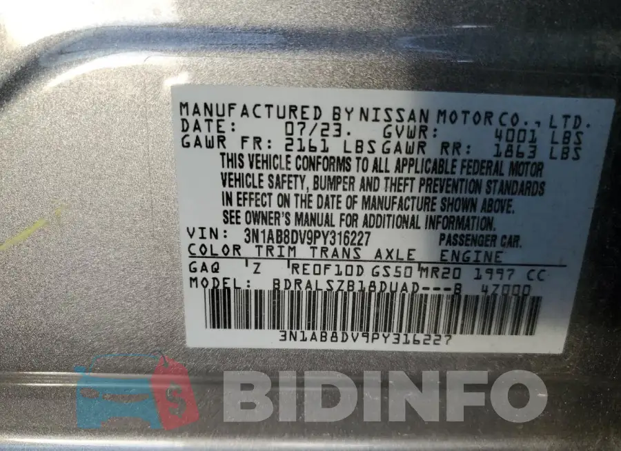 3N1AB8DV9PY316227 Photo# 13