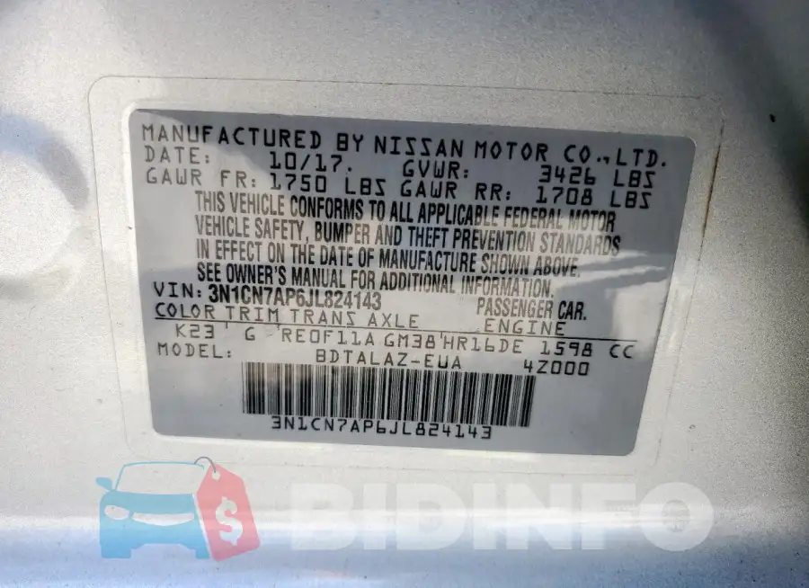 3N1CN7AP6JL824143 Photo# 12