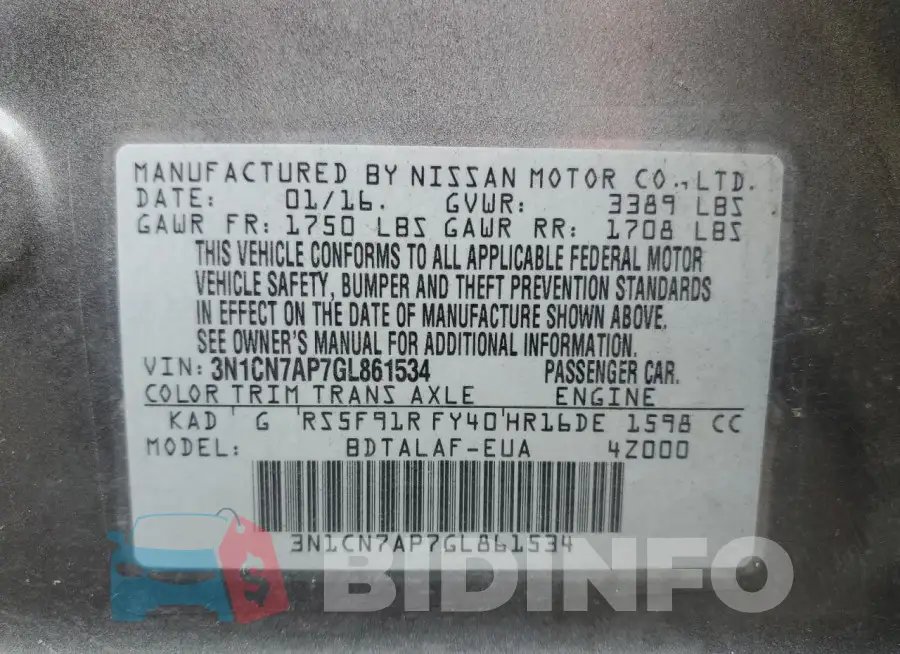 3N1CN7AP7GL861534 Photo# 12