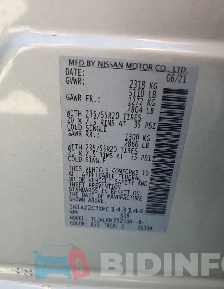 5N1AZ2CJXMC143144 Photo# 13