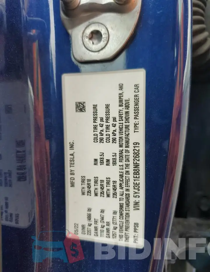 5YJ3E1EB8NF268219 Photo# 12