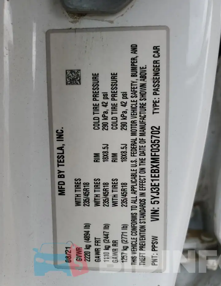 5YJ3E1EBXMF035702 Photo# 12