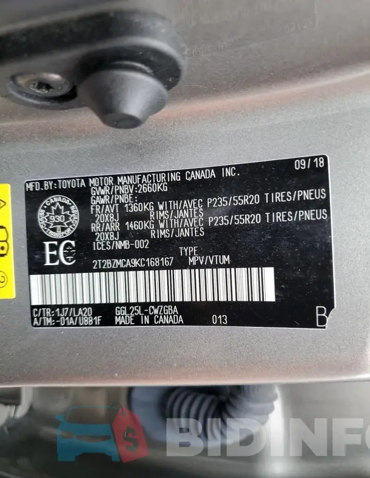 2T2BZMCA9KC168167 Photo# 13