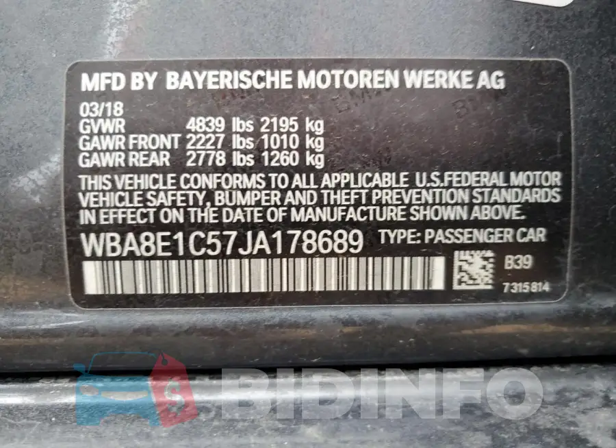WBA8E1C57JA178689 Photo# 12