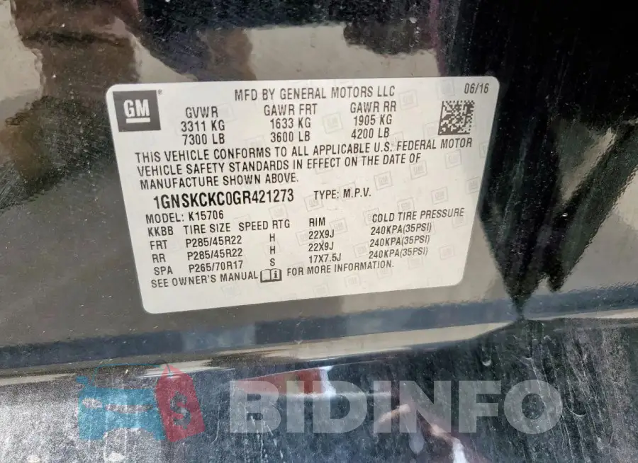 1GNSKCKC0GR421273 Photo# 13