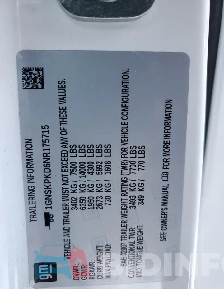 1GNSKPKD6NR175715 Photo# 13