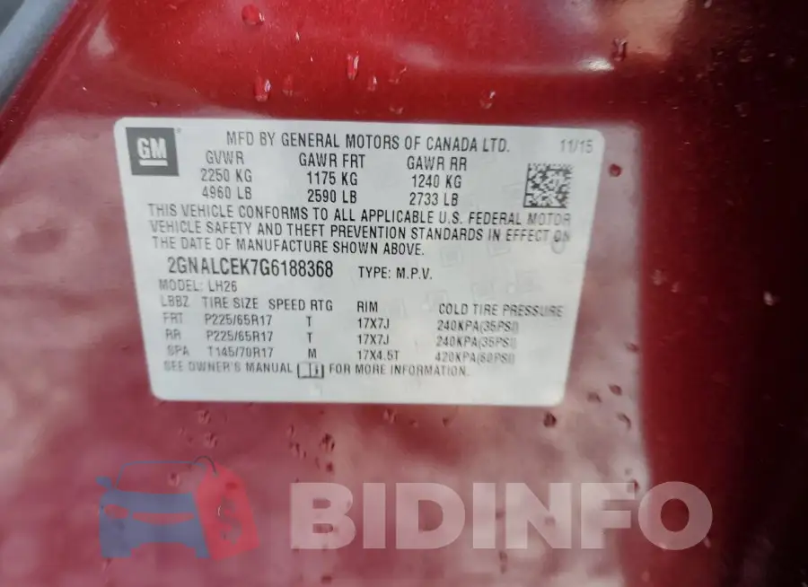 2GNALCEK7G6188368 Photo# 12