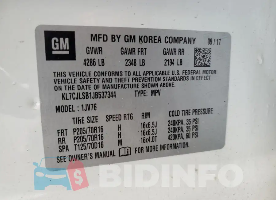 KL7CJLSB1JB537344 Photo# 14