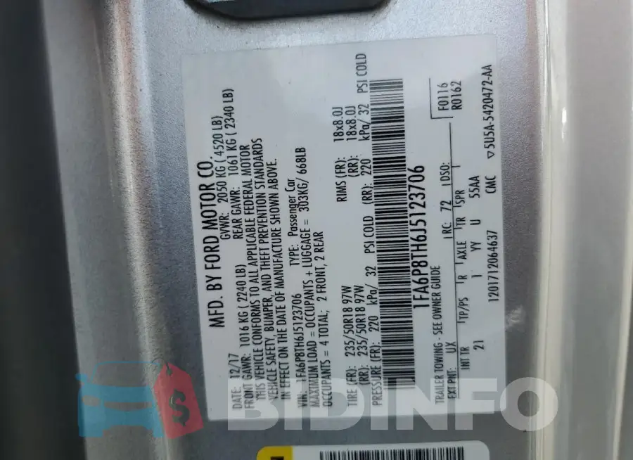 1FA6P8TH6J5123706 Photo# 13