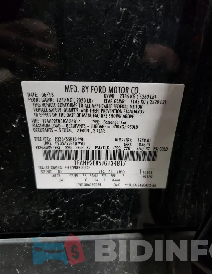 1FAHP2E85JG134817 Photo# 13