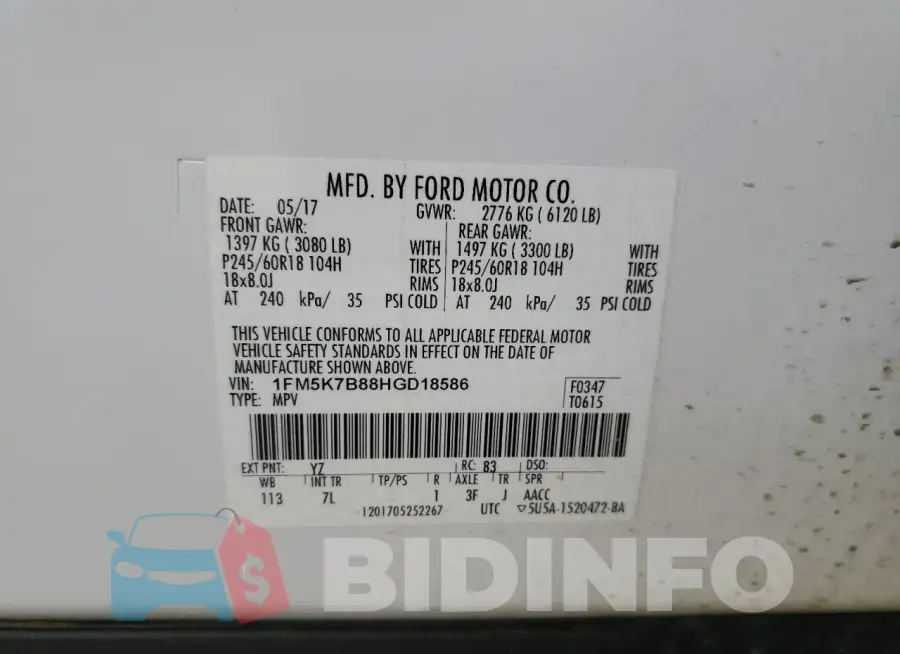 1FM5K7B88HGD18586 Photo# 14