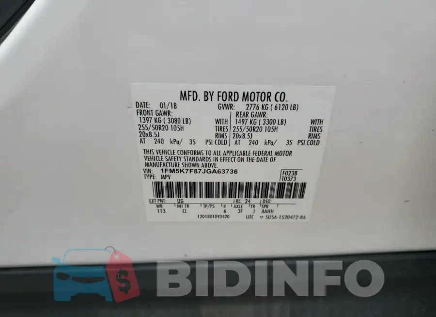 1FM5K7F87JGA63736 Photo# 13