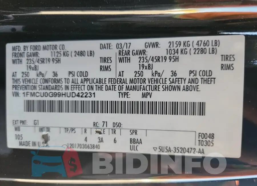 1FMCU0G99HUD42231 Photo# 12