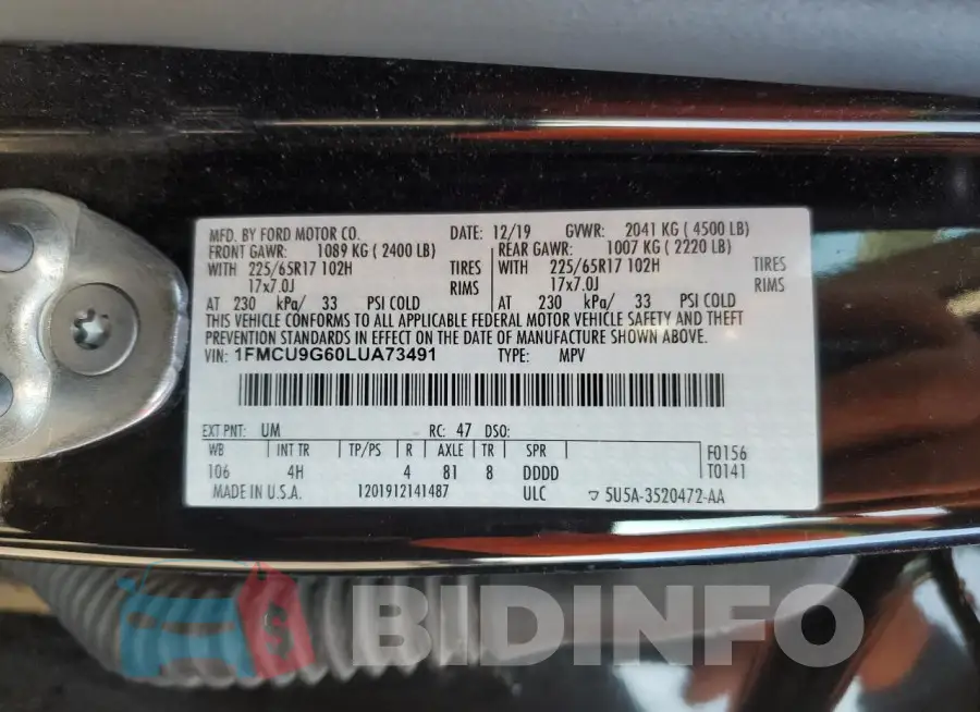 1FMCU9G60LUA73491 Photo# 14