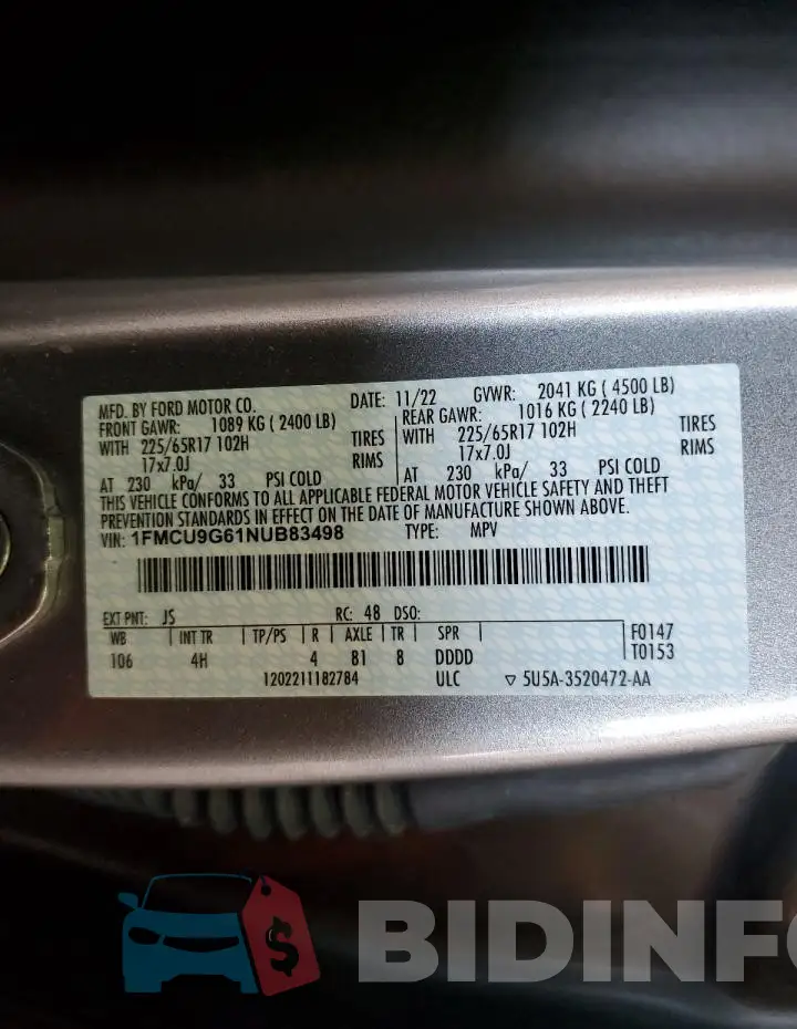 1FMCU9G61NUB83498 Photo# 13