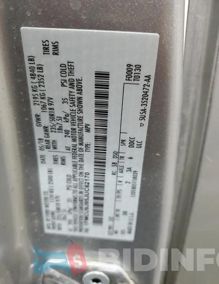 1FMCU9J95JUC62170 Photo# 13
