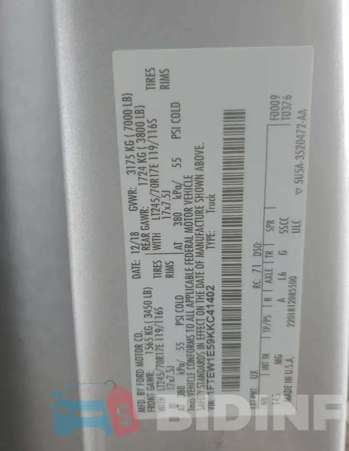 1FTEW1E59KKC41402 Photo# 12