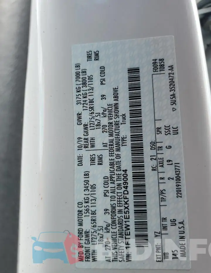 1FTEW1E5XKFD49004 Photo# 13