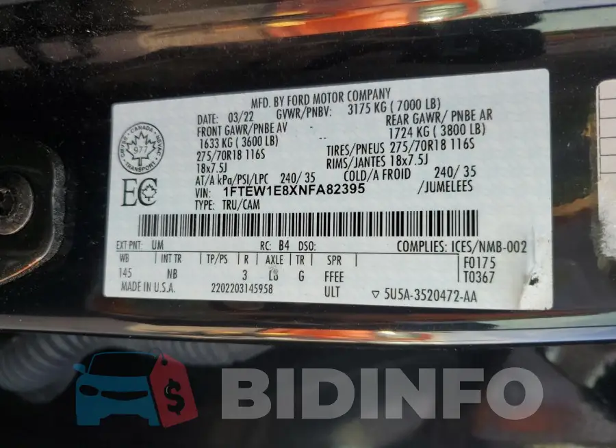 1FTEW1E8XNFA82395 Photo# 12