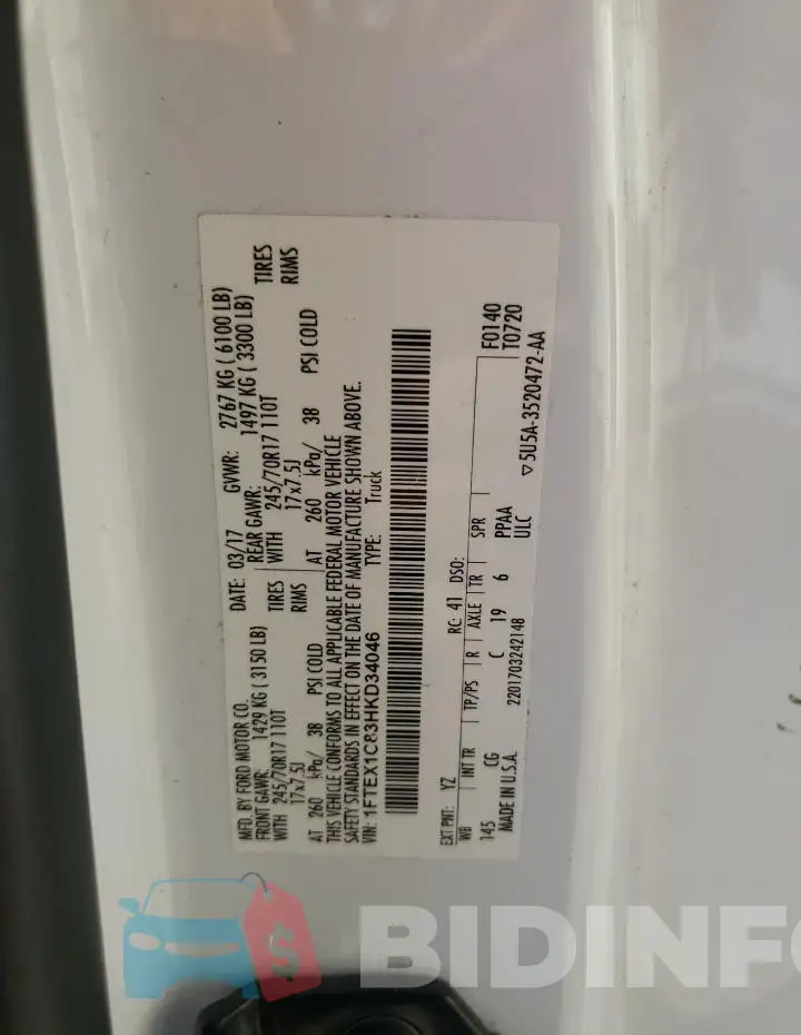 1FTEX1C83HKD34046 Photo# 12