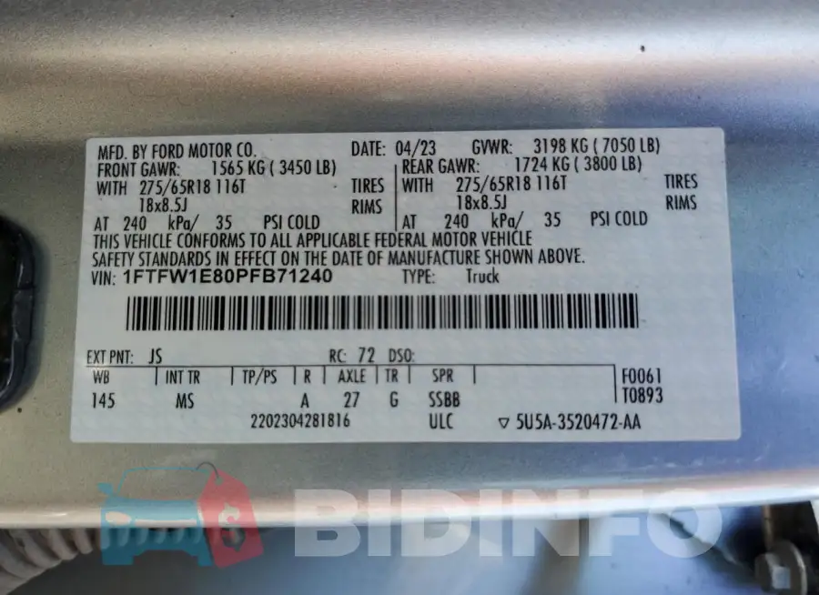 1FTFW1E80PFB71240 Photo# 12