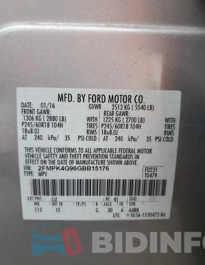 2FMPK4G96GBB15176 Photo# 13