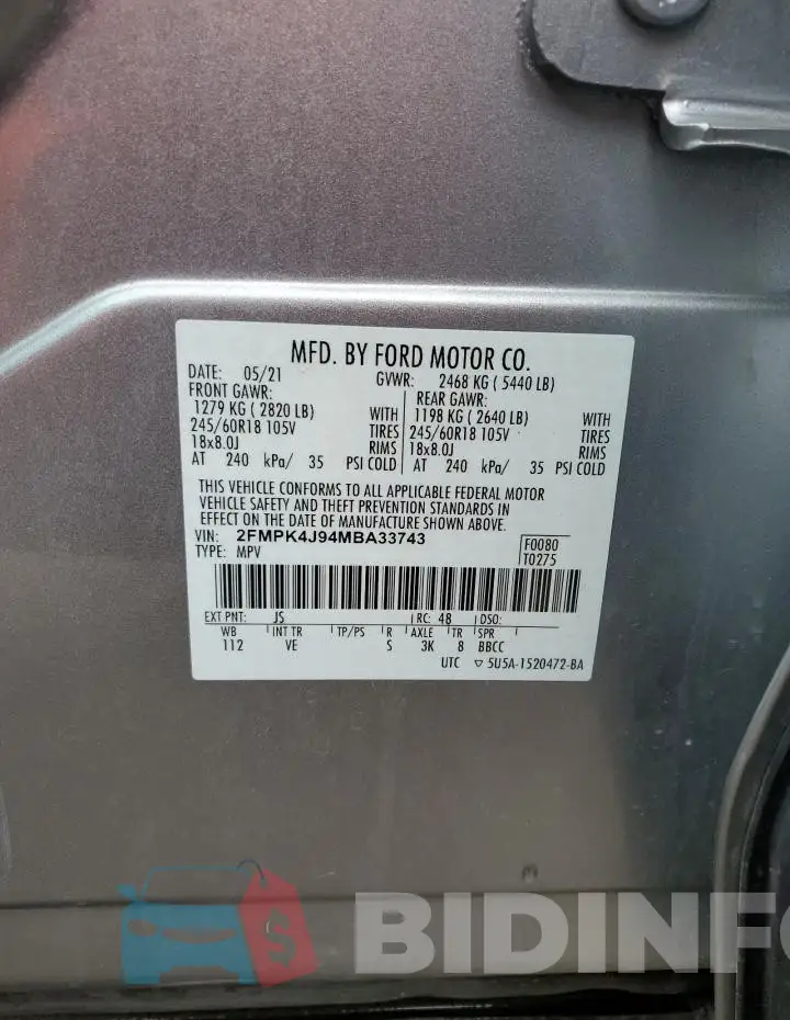 2FMPK4J94MBA33743 Photo# 12