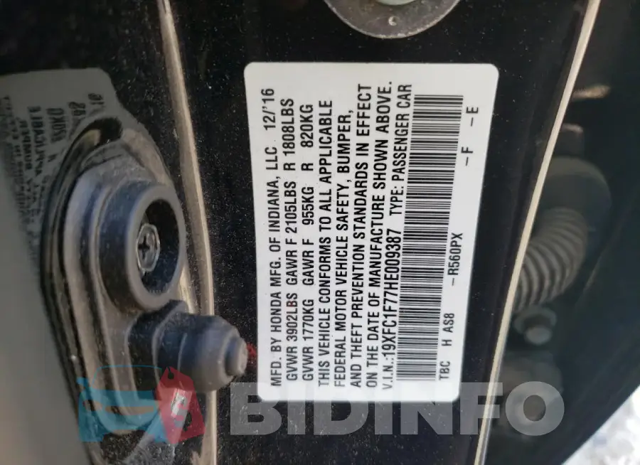 19XFC1F77HE009387 Photo# 12