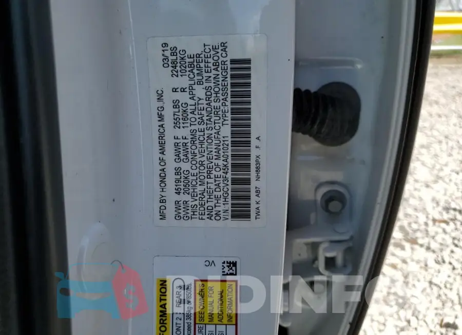 1HGCV3F45KA010211 Photo# 13