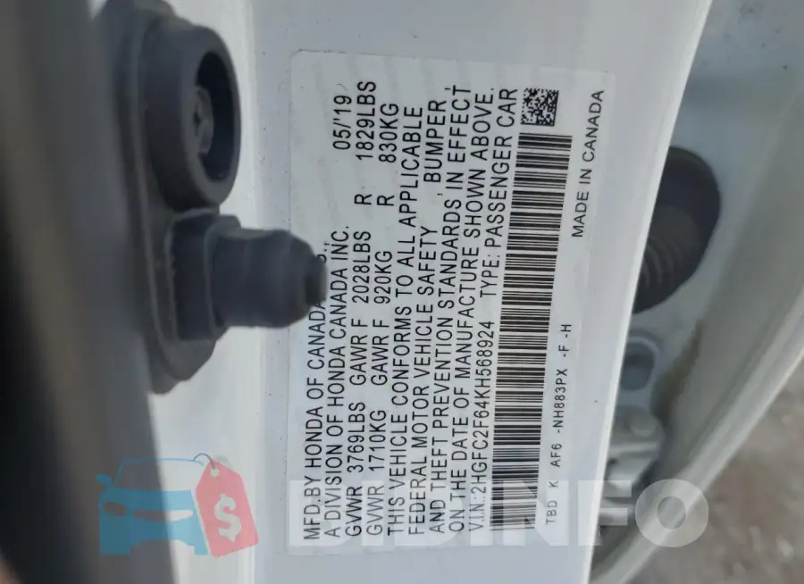 2HGFC2F64KH568924 Photo# 12