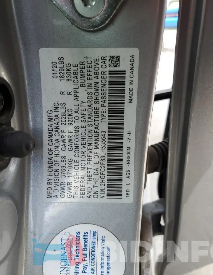 2HGFC2F83LH535643 Photo# 12