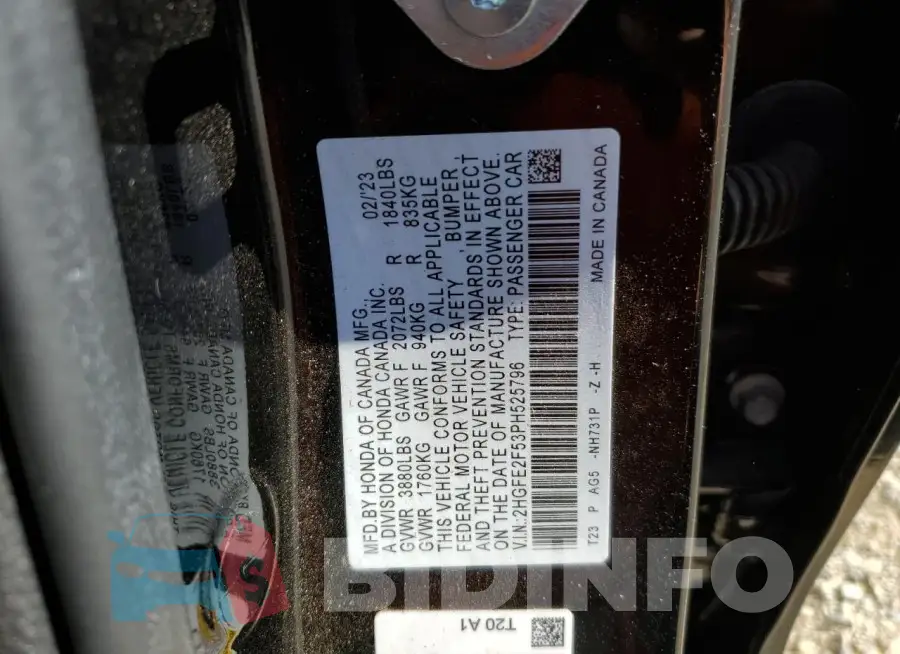 2HGFE2F53PH525796 Photo# 13