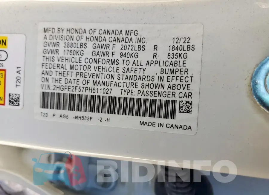 2HGFE2F57PH511027 Photo# 12
