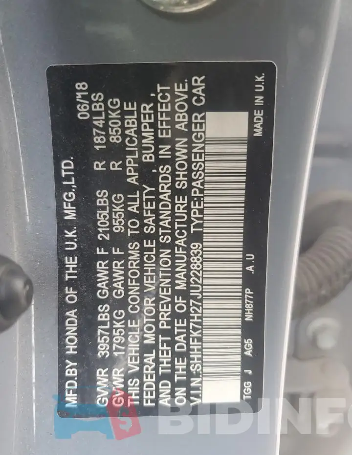 SHHFK7H27JU228839 Photo# 13