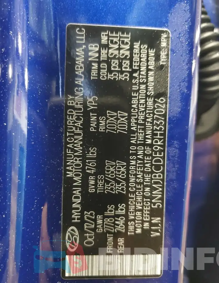 5NMJBCDE9RH337026 Photo# 14