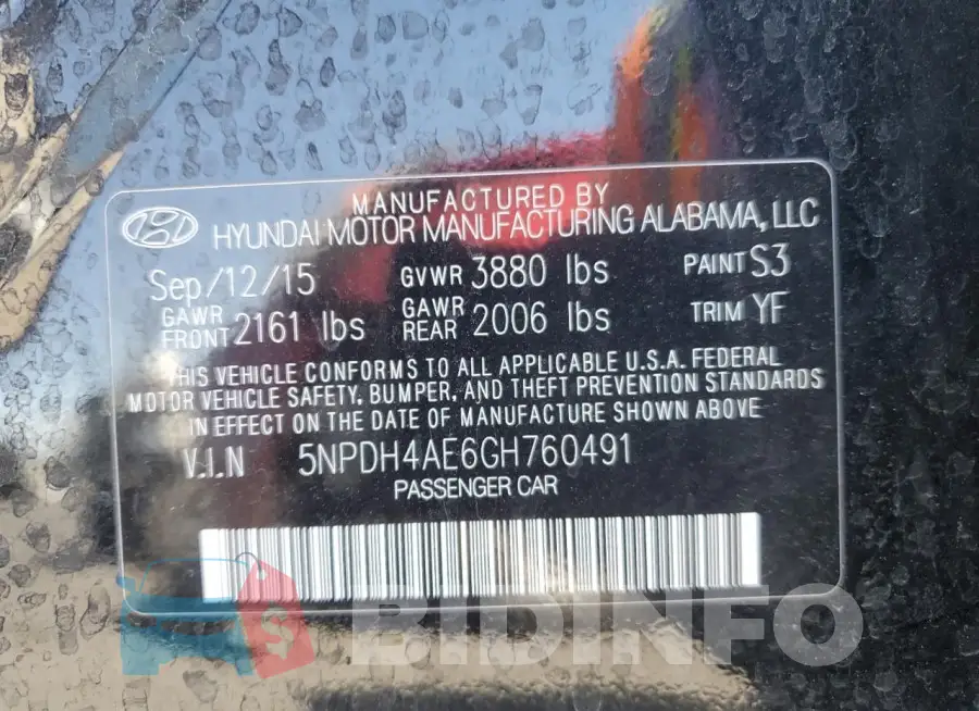 5NPDH4AE6GH760491 Photo# 12