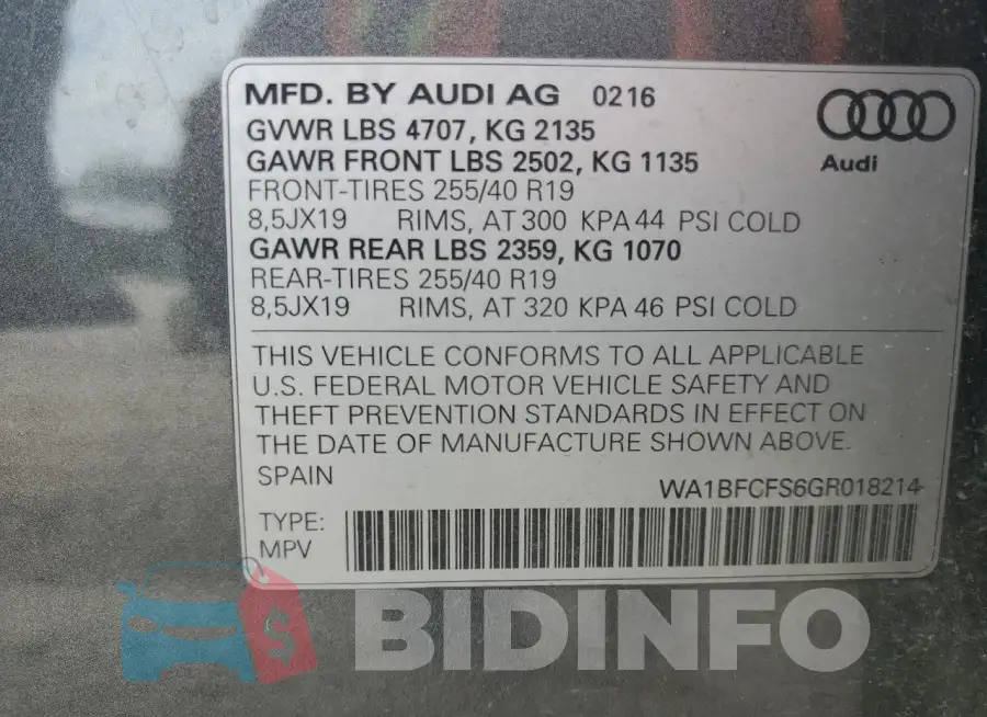 WA1BFCFS6GR018214 Photo# 12