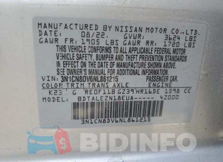 3N1CN8DV6NL861215 Photo# 12