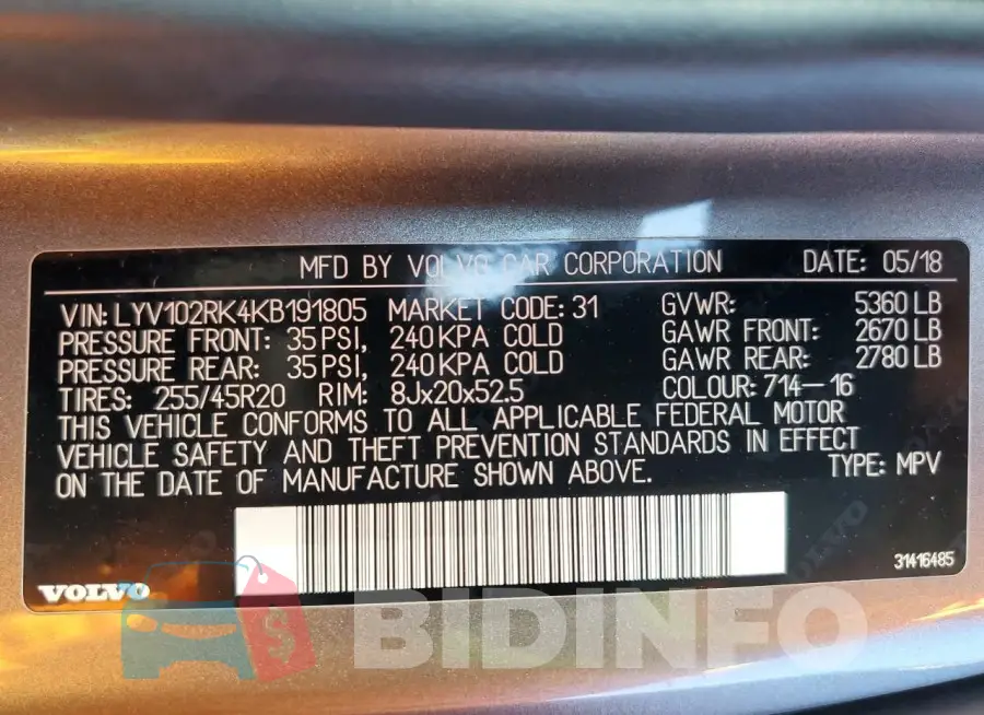LYV102RK4KB191805 Photo# 13