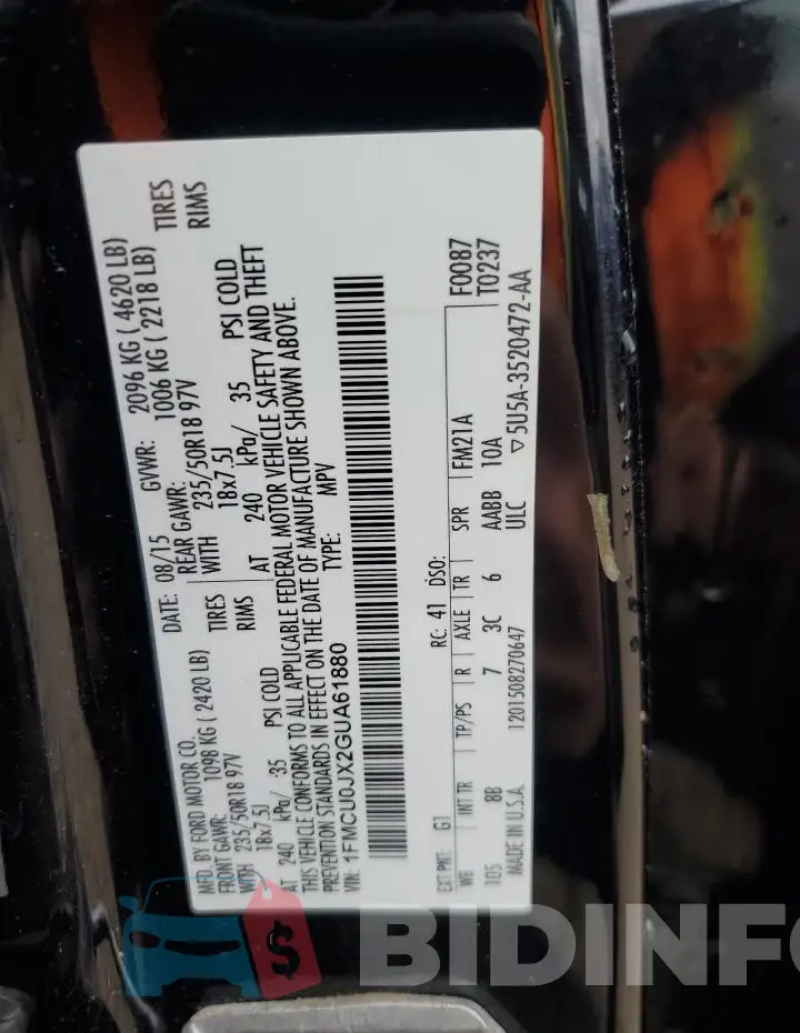 1FMCU0JX2GUA61880 Photo# 12