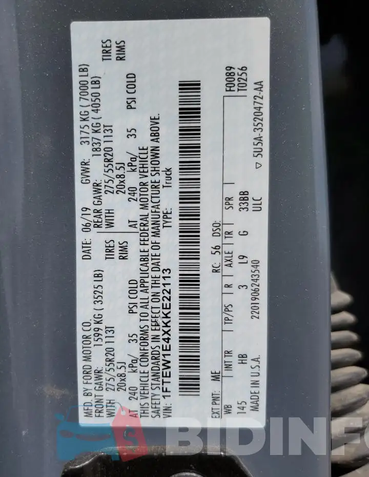 1FTEW1E4XKKE22113 Photo# 12