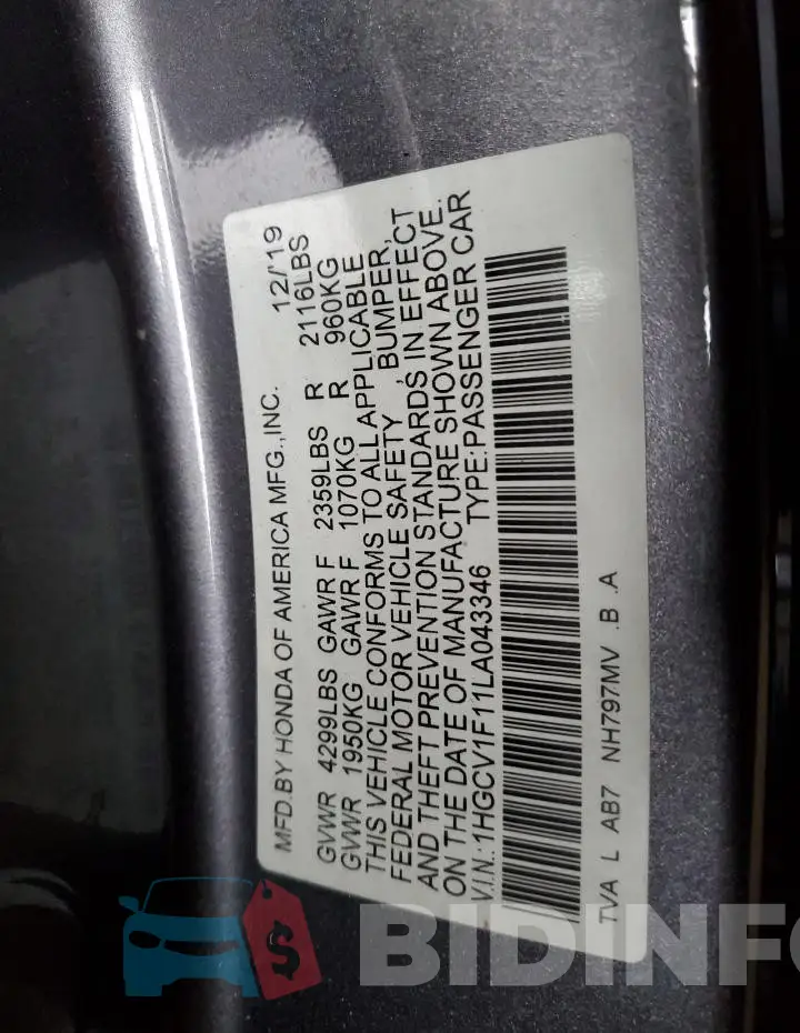 1HGCV1F11LA043346 Photo# 12
