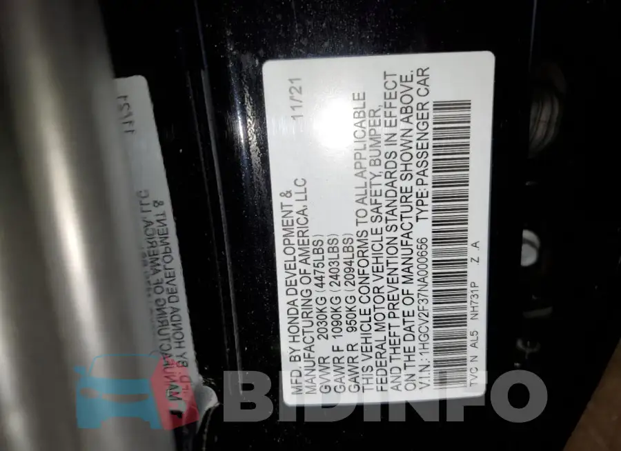 1HGCV2F37NA000656 Photo# 12