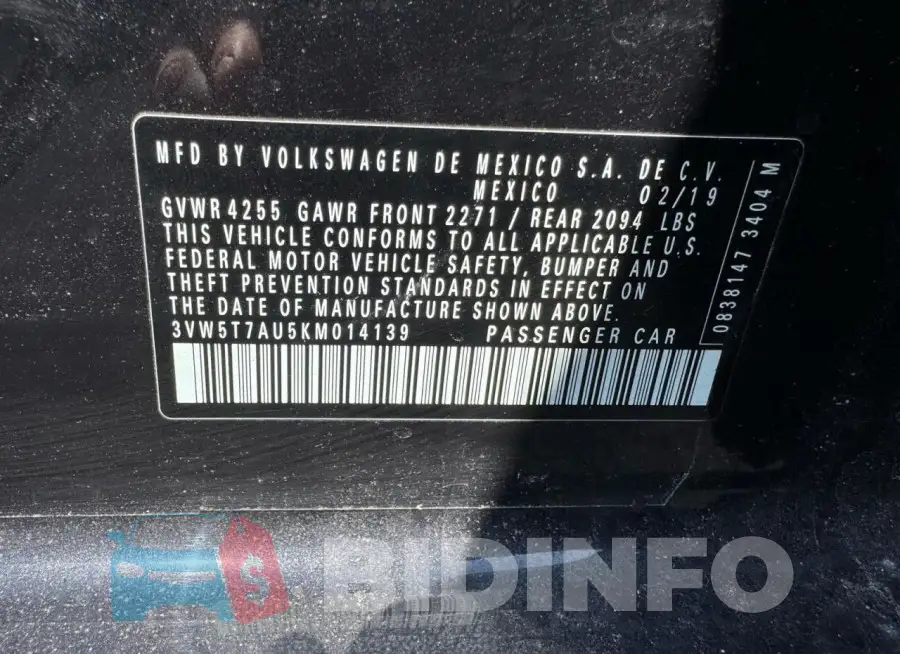 3VW5T7AU5KM01413 Photo# 10